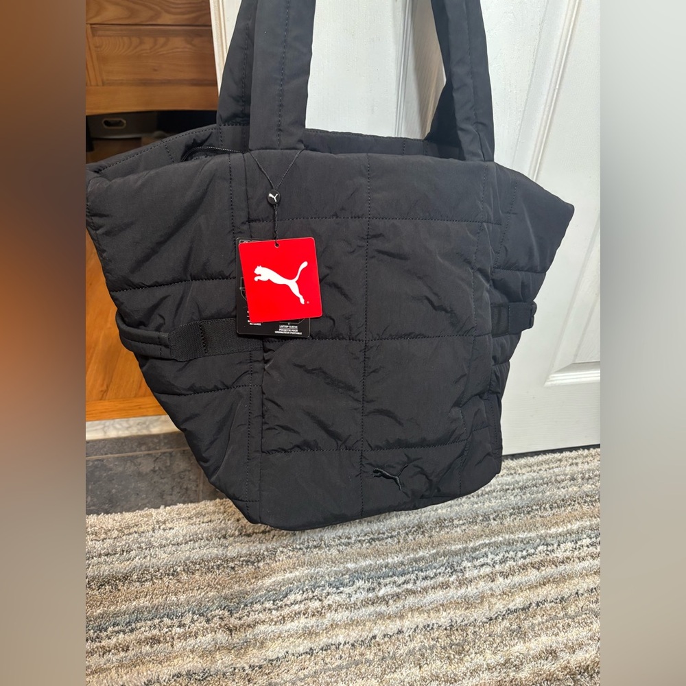 Puma Black Quilted Tote Bag, nylon fabric
